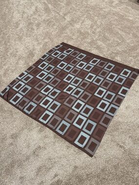 Geometric Square Pattern Shower Curtain in Brown and Light Blue